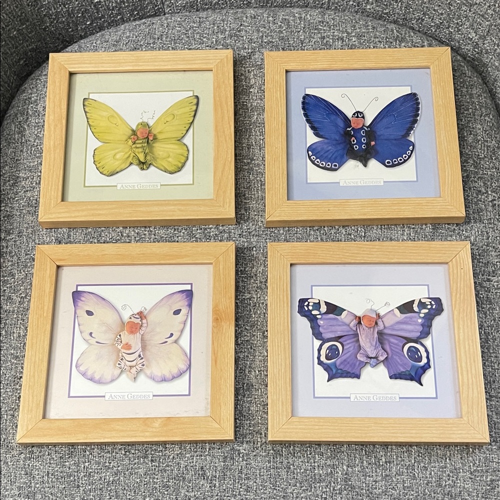 Set of 4 Anne Geddes Framed Butterfly Art Prints